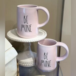 NEW Rae Dunn Pink Valentine Mug Be Mine Wide Handle Coffee Tea Mug Set of Two